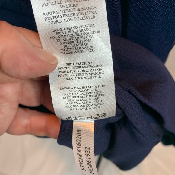 Alex Evenings Beaded Neckline Sheer Long Sleeve Navy Blue Dress - size 18 - Picture 9 of 10